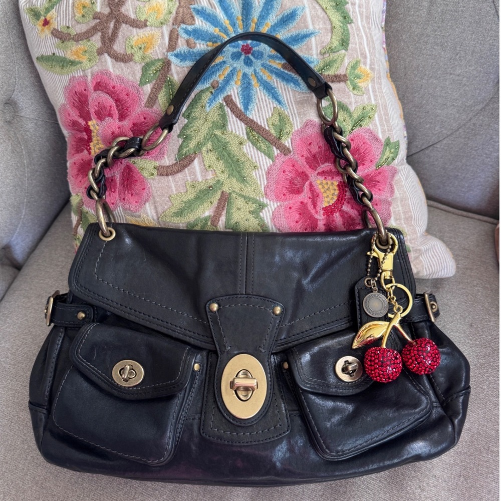 Vtg y2k Coach 65th‎ legacy Leigh Gold Tone Hardware Cherry Charm